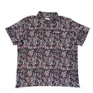 Columbia PFG Polo Shirt Mens XL Fish Print Blue Red Omni-Shade Fishing Omni-Wick